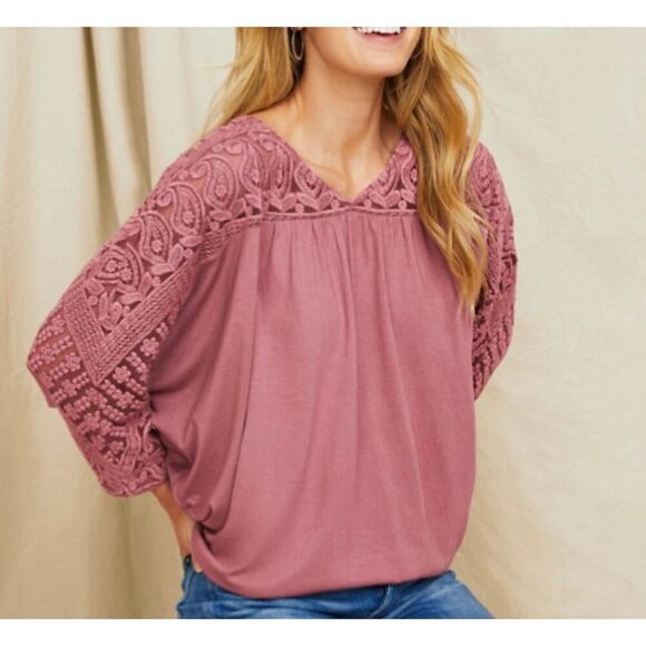 Garnet Hill muse lacework dolman sleeve blouse pink small - Picture 1 of 12